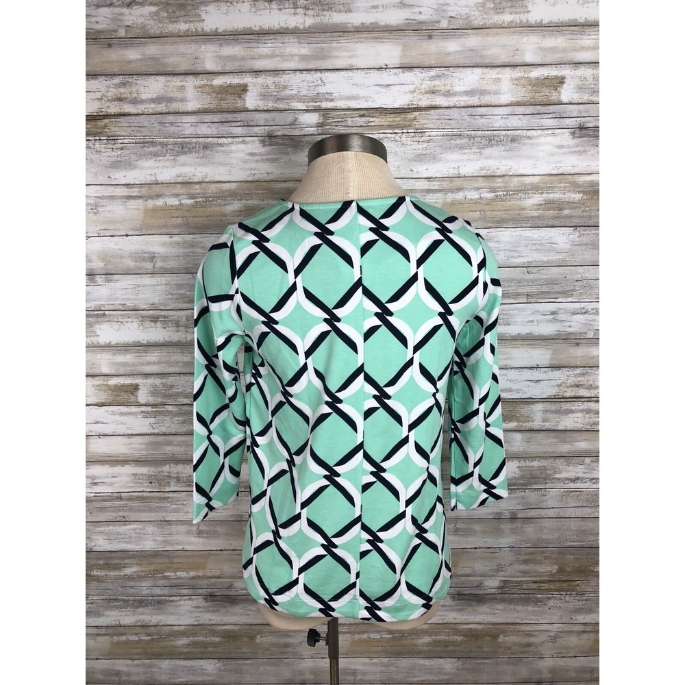 Crown & Ivy Top Geometric Print Knit Shirt Size XS Mint Green Navy - Picture 6 of 8